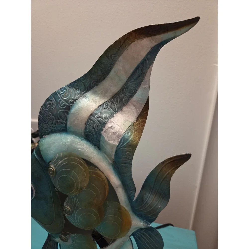 Pier 1 Imports Metal Fish Lamp Capiz Shell‎ Coastal Nautical Accent Light